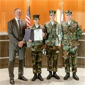 Young Marines pictured with Mayor Conyac.