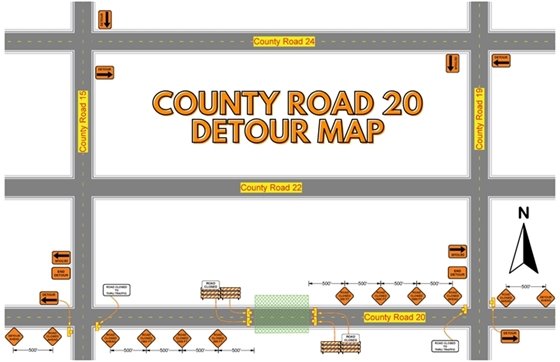 County Road 20 Closure Detour Map