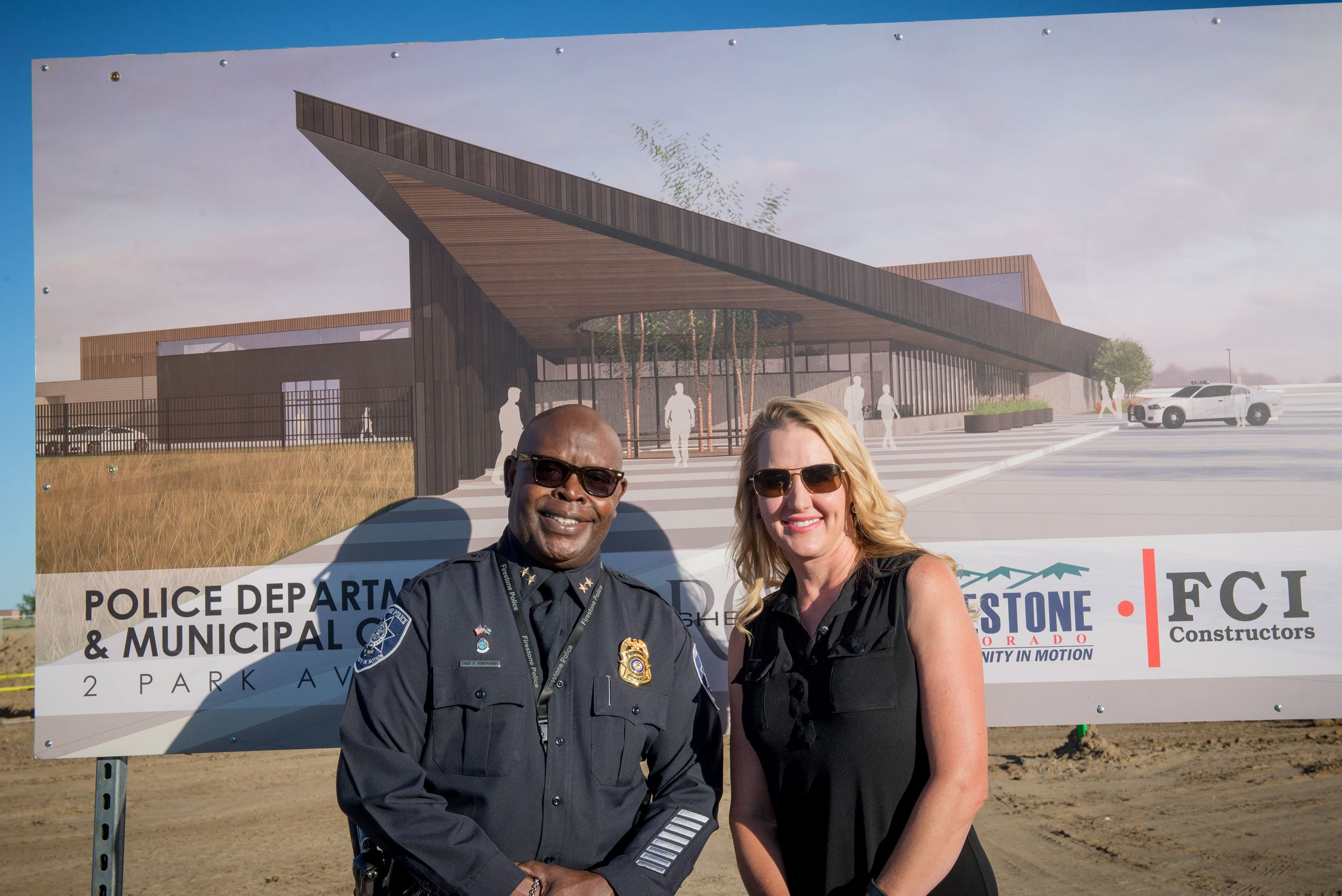 Firestone PD Groundbreaking Ceremony pic of Mayor Sindelar and Chief Montgomery