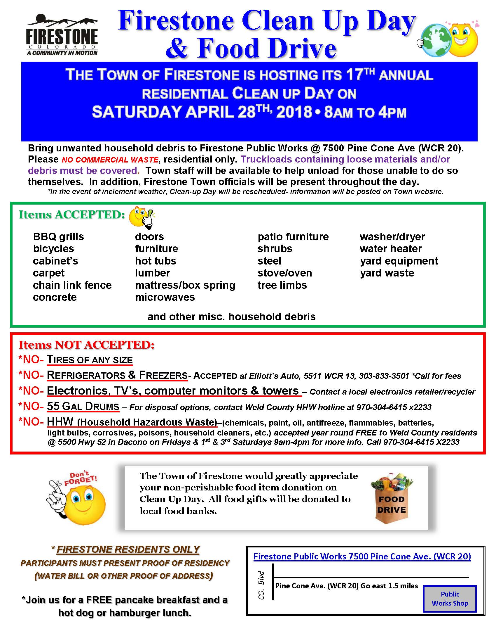 A flyer for the 2018 Clean-Up Day that details what is and is not allowed. Additional information li